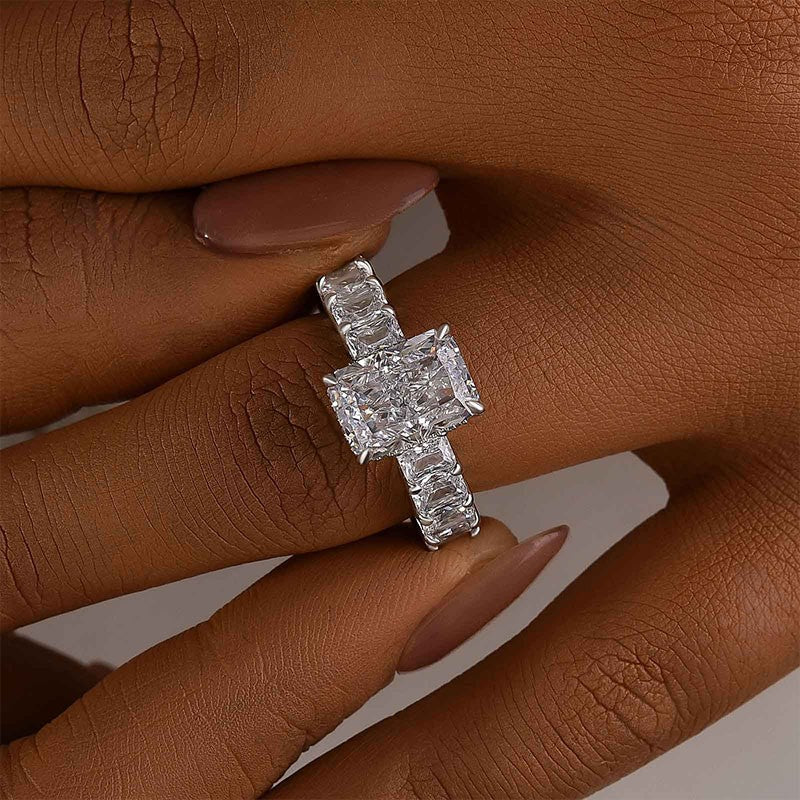 3.5Ct Radiant Cut Luxe Engagement Ring Travel Ring In Sterling Silver