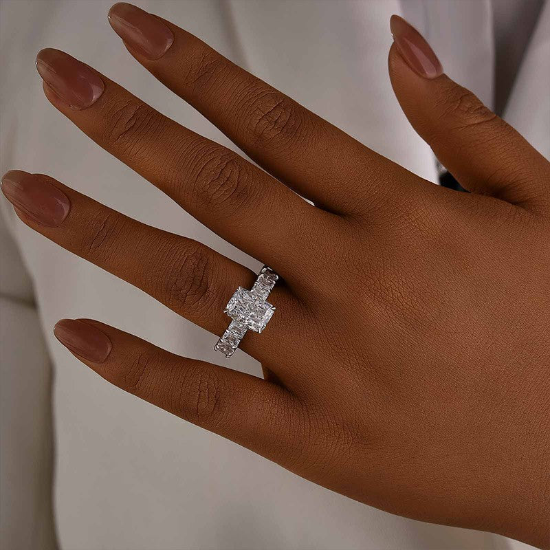 3.5Ct Radiant Cut Luxe Engagement Ring Travel Ring In Sterling Silver