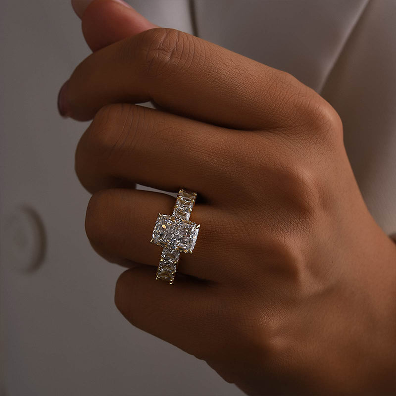 3.5Ct Radiant Cut Luxe Engagement Ring Travel Ring In Sterling Silver