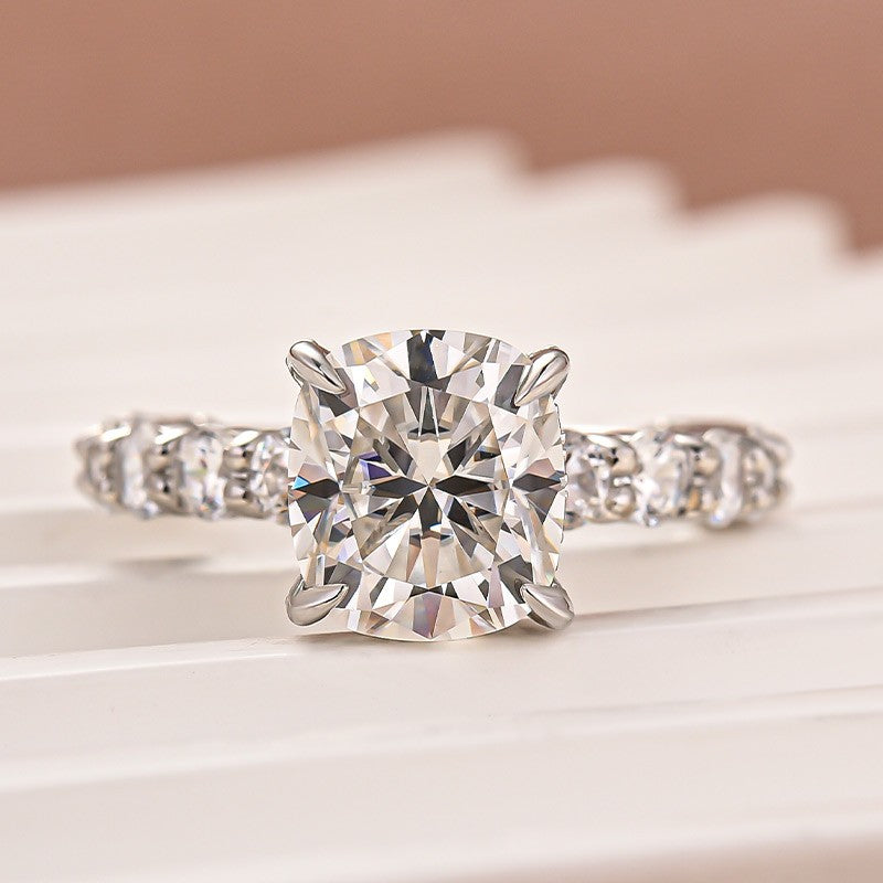 Moissanite 3.0 Ct Cushion Cut White Gold Engagement Ring In Sterling Silver
