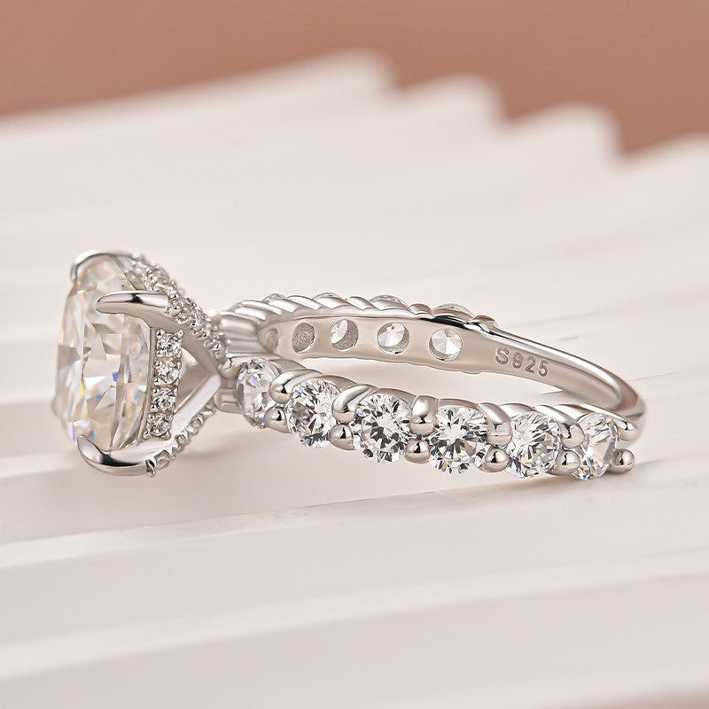 Moissanite 3.0 Ct Cushion Cut White Gold Engagement Ring In Sterling Silver