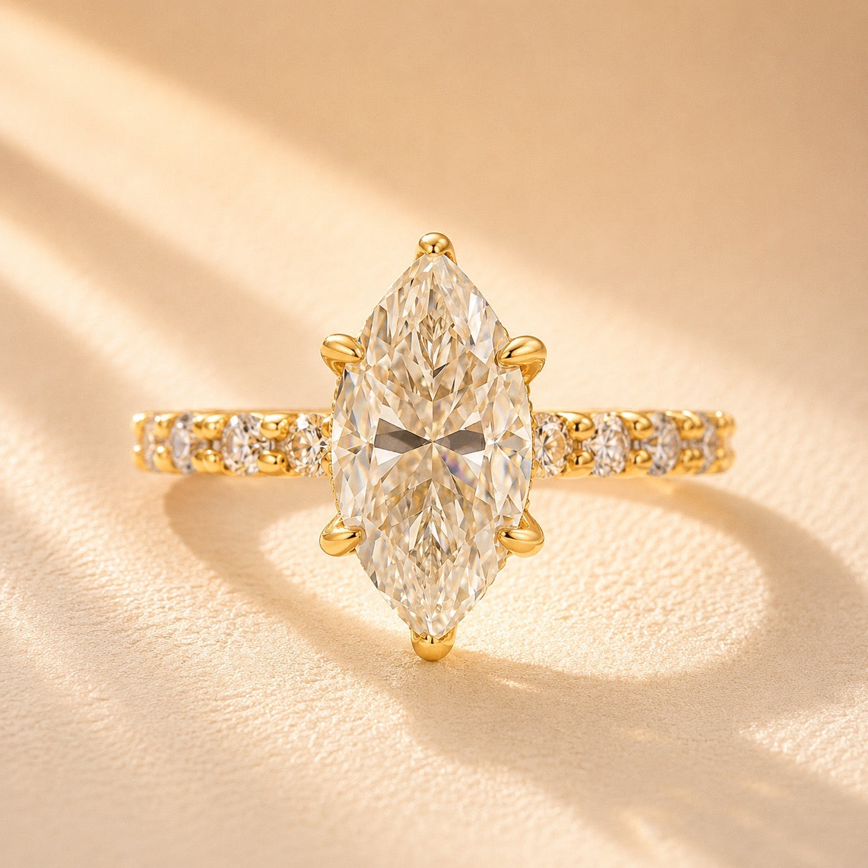 S925 Moissanite 3.0 Ct Marquise Cut Side Stone Yellow Gold Engagement Ring/Wedding Set In Sterling Silver