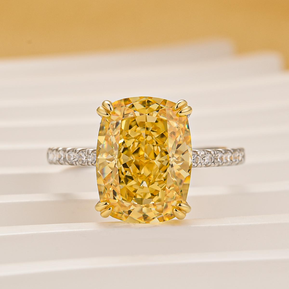 5.5Ct Yellow Stone Elongated Cushion Cut Engagement Ring In Sterling Silver