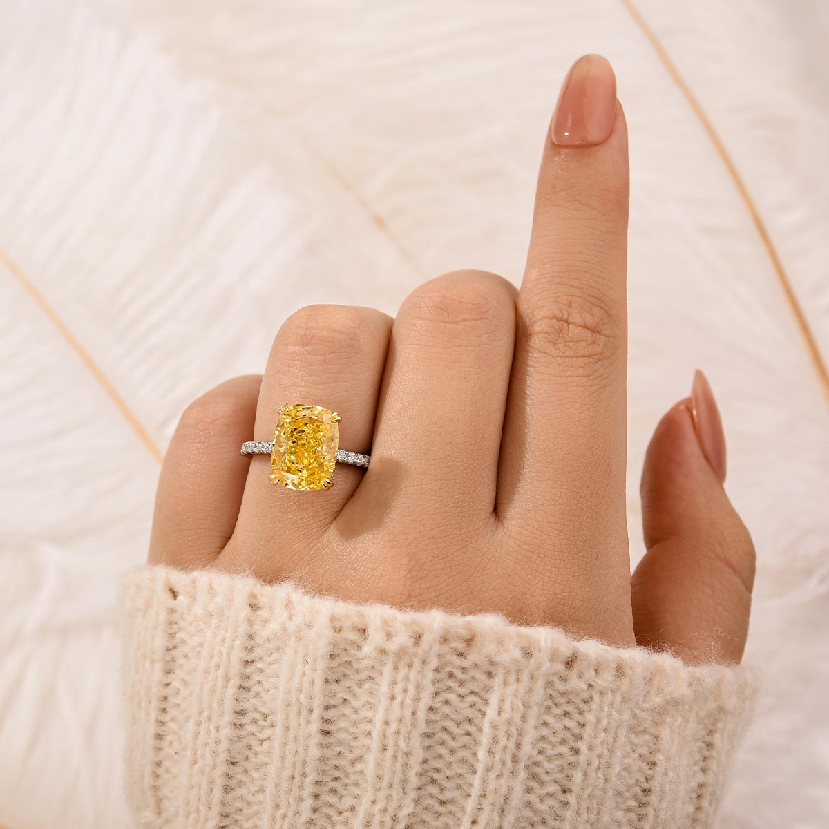 5.5Ct Yellow Stone Elongated Cushion Cut Engagement Ring In Sterling Silver