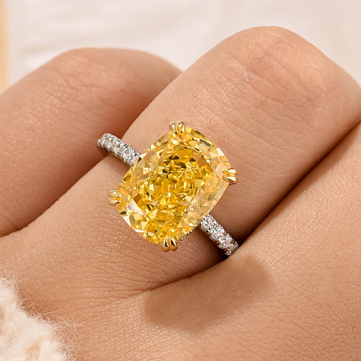 5.5Ct Yellow Stone Elongated Cushion Cut Engagement Ring In Sterling Silver