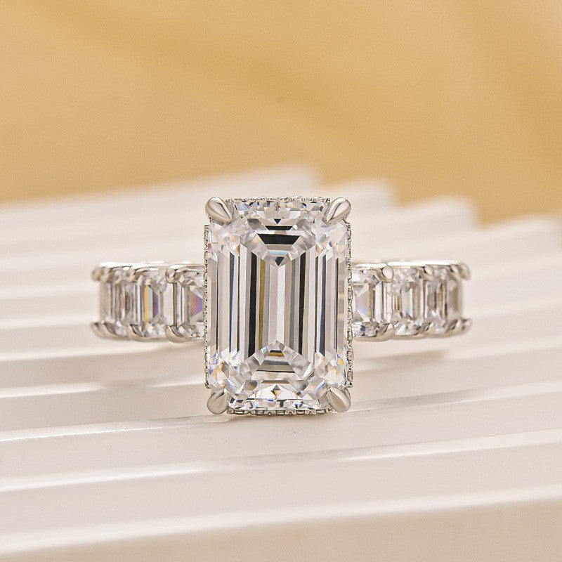 5.0Ct Emerald Cut Engagement Ring Travel Ring In Sterling Silver