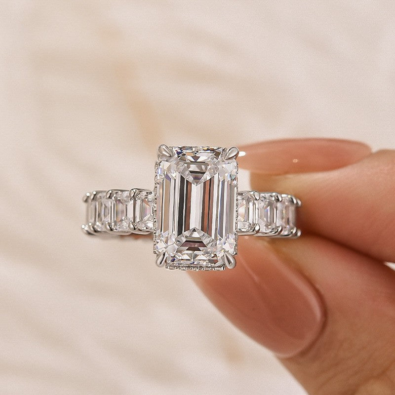 5.0Ct Emerald Cut Engagement Ring Travel Ring In Sterling Silver