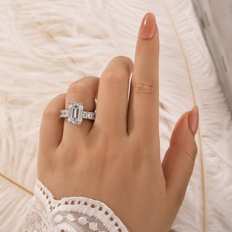 5.0Ct Emerald Cut Engagement Ring Travel Ring In Sterling Silver