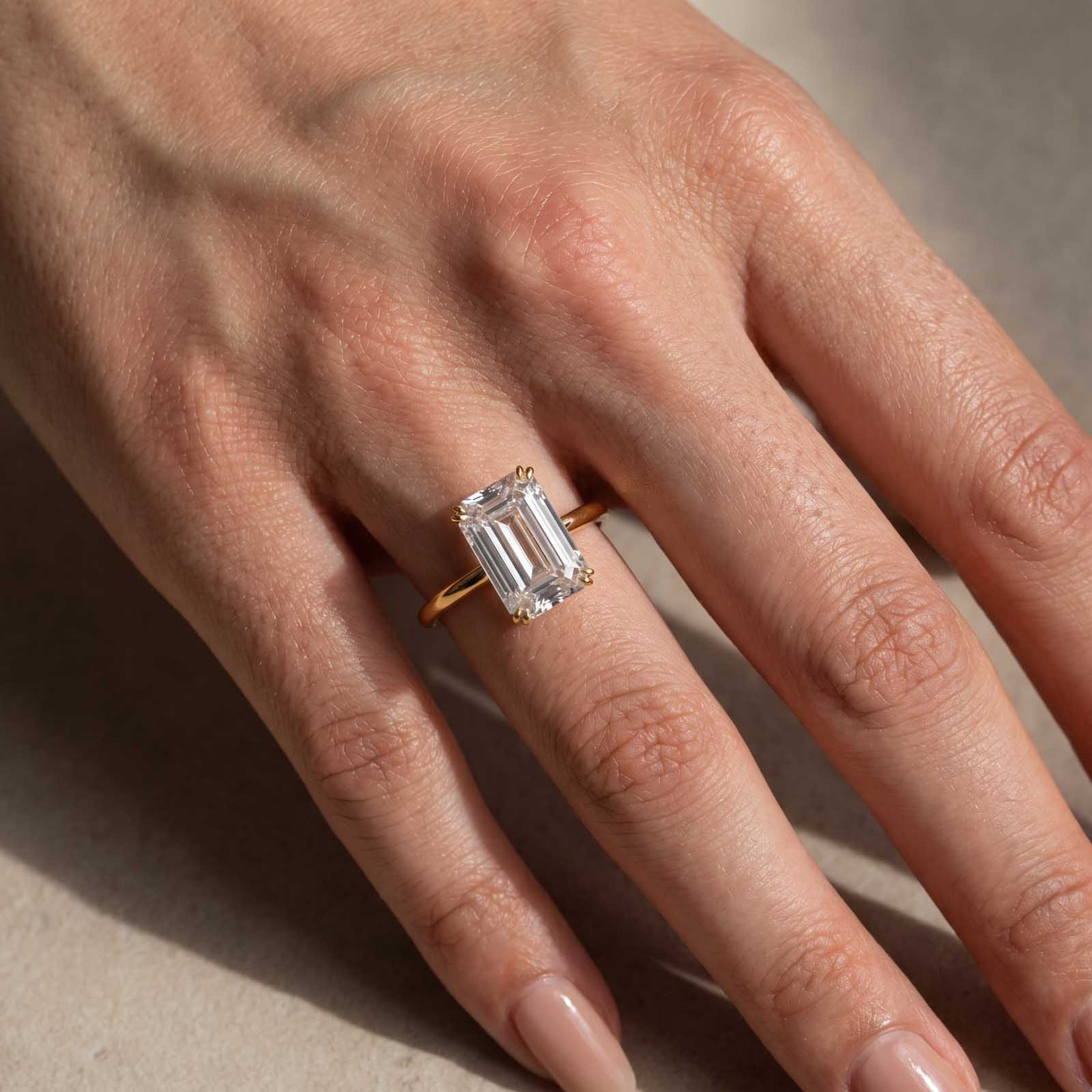 S925 5.0/11.5 Ct Emerald Cut Engagement Ring In Sterling Silver Classic Everyday Wearable Ring
