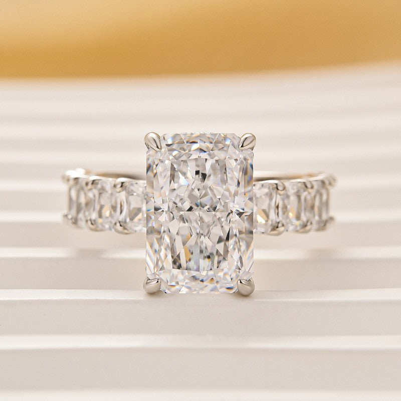 5.0Ct Radiant Cut Hidden Halo Half Engagement Ring In Sterling Silver