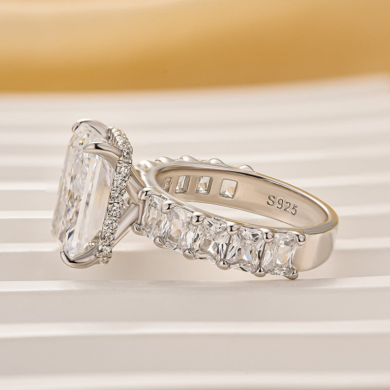 5.0Ct Radiant Cut Hidden Halo Half Engagement Ring In Sterling Silver