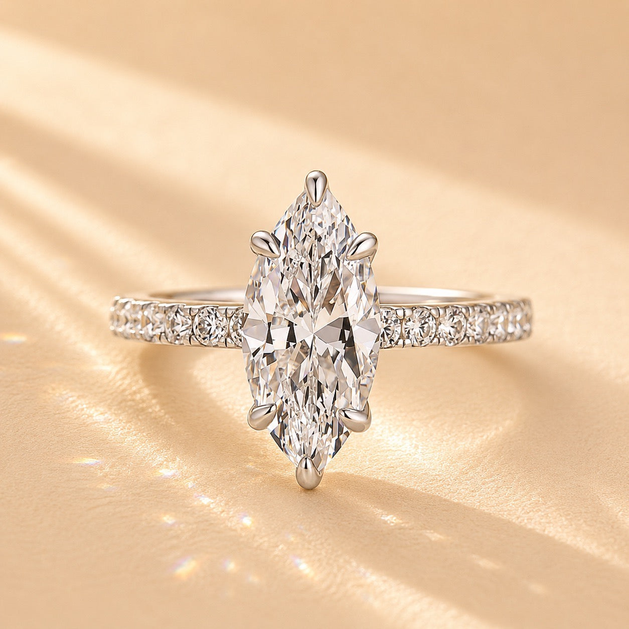 Elegant 2.0Ct Marquise Cut White Gold Engagement Ring
