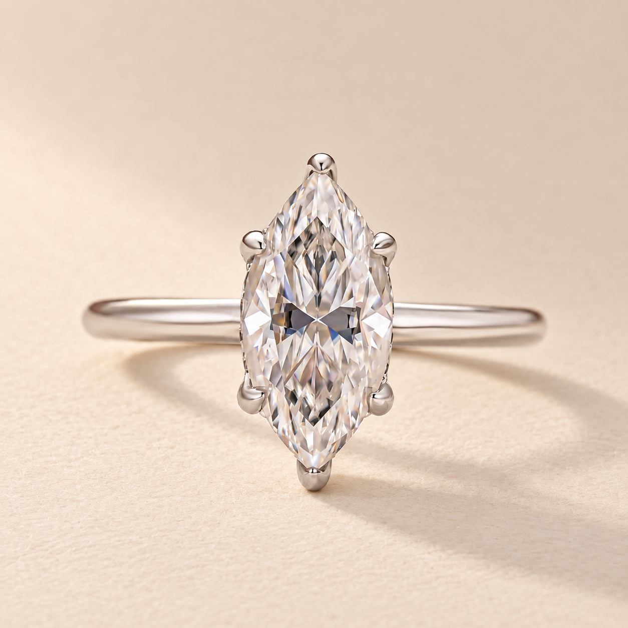 S925 Moissanite 1.0~3.0 Ct Marquise Cut Solitaire White Gold/Yellow Gold Promise Ring For Women