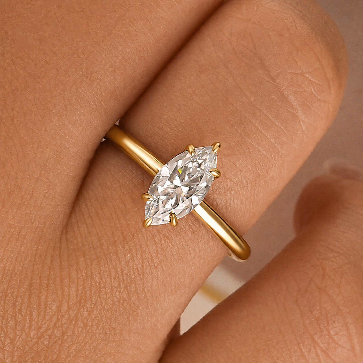S925 Moissanite 1.0~3.0 Ct Marquise Cut Solitaire White Gold/Yellow Gold Promise Ring For Women