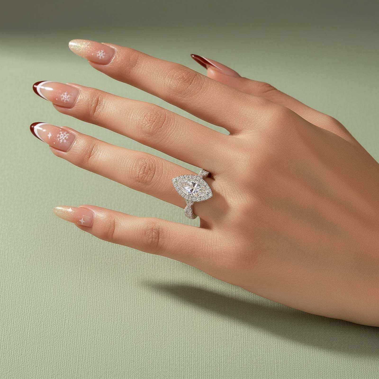 S925 Moissanite 3.0 Ct White Marquise Cut Halo Engagement Ring 925 Sterling Silver Promise Ring For Women
