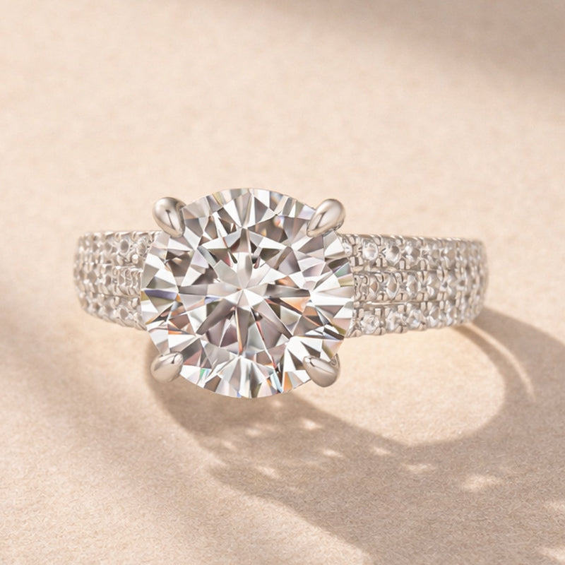 Moissanite Split Shank 4.0 Carat Round Cut White Gold Engagement Ring - louilyjewelry