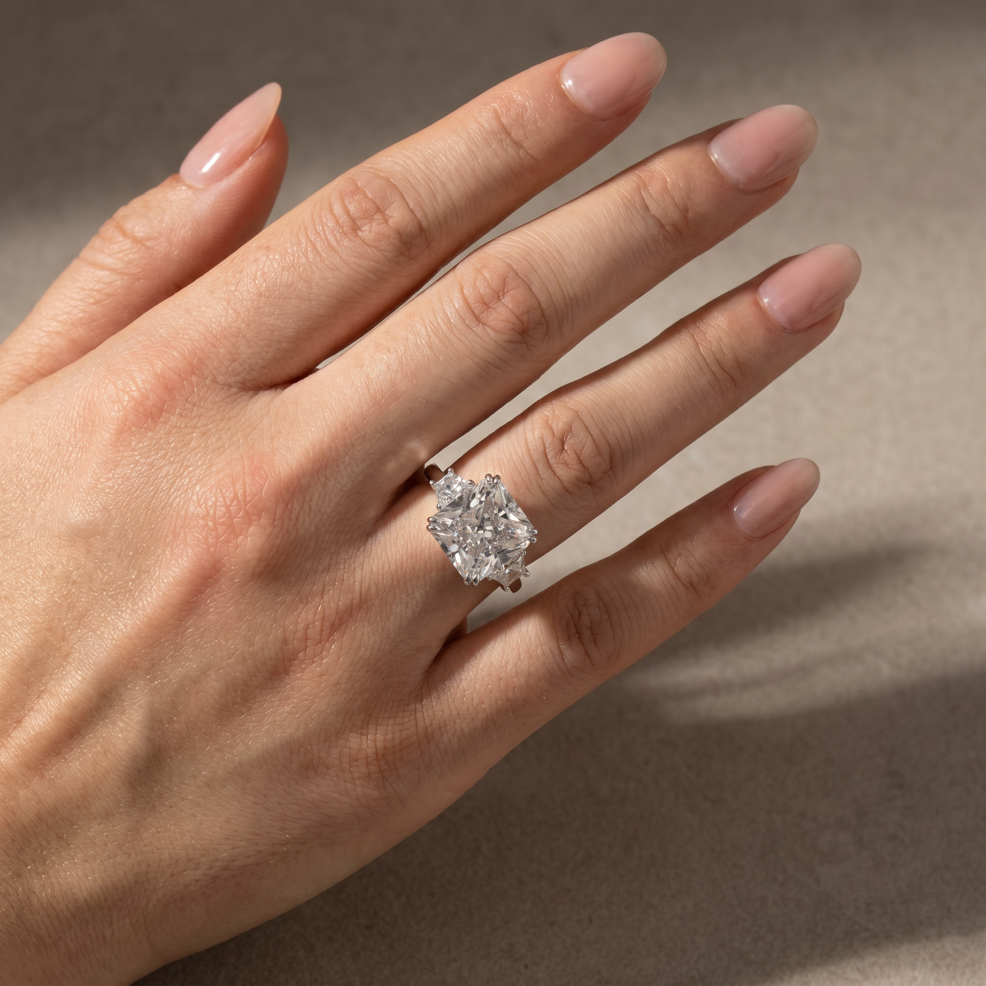 S925 12.0Ct/6.5Ct Radiant Cut Crushed Ice Hybrid Three Stone Engagement Ring Travel Ring