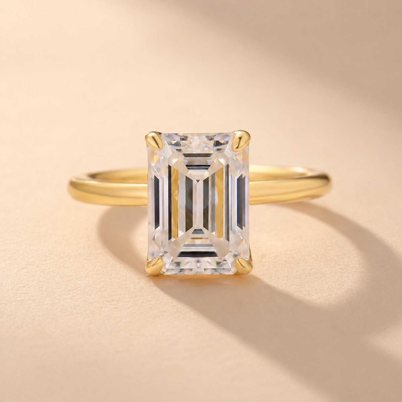 S925 Moissanite 3.5Ct Emerald Cut Solitaire Ring In 18K Yellow Gold Plated Sterling Silver For Women