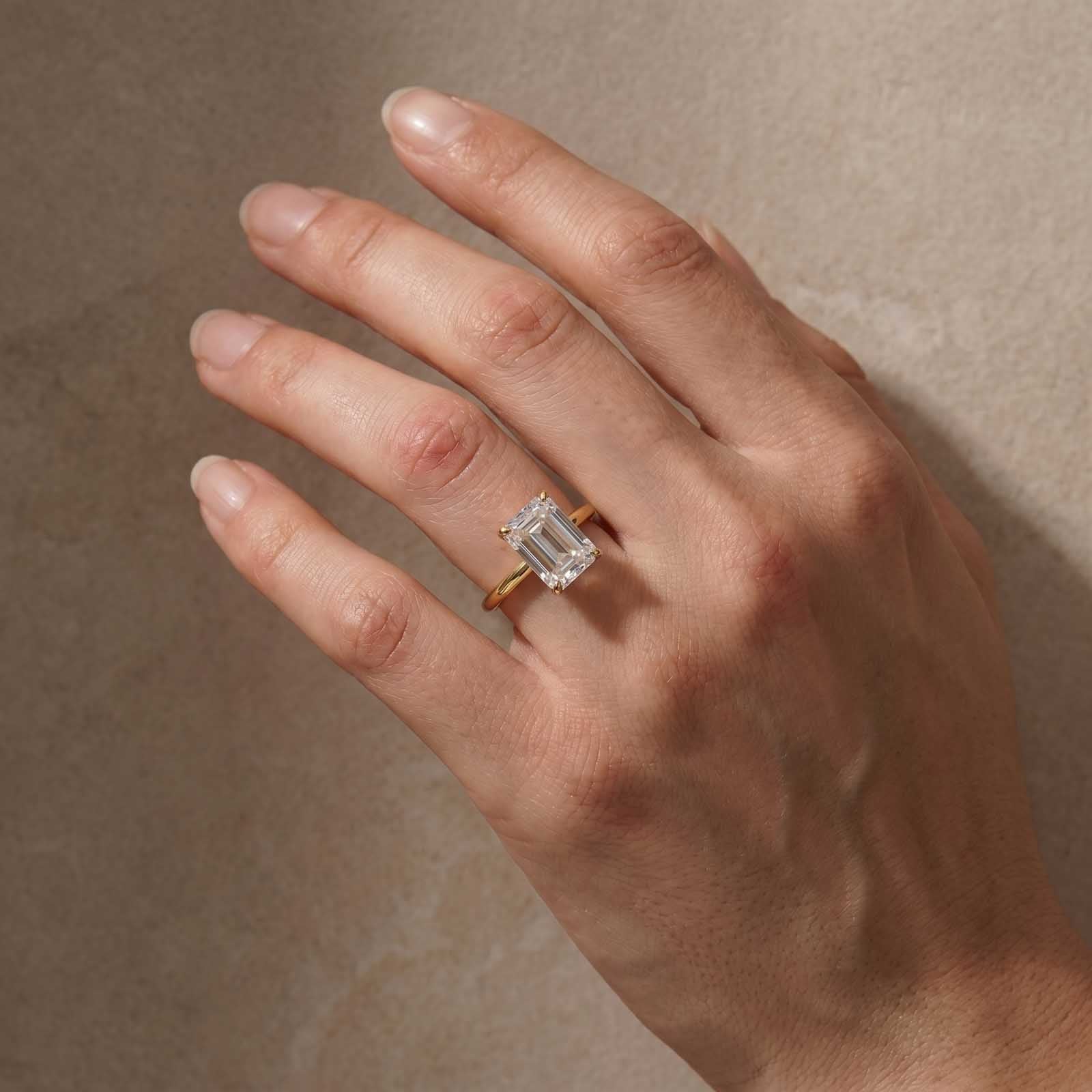 S925 Moissanite 3.5Ct Emerald Cut Solitaire Ring In 18K Yellow Gold Plated Sterling Silver For Women