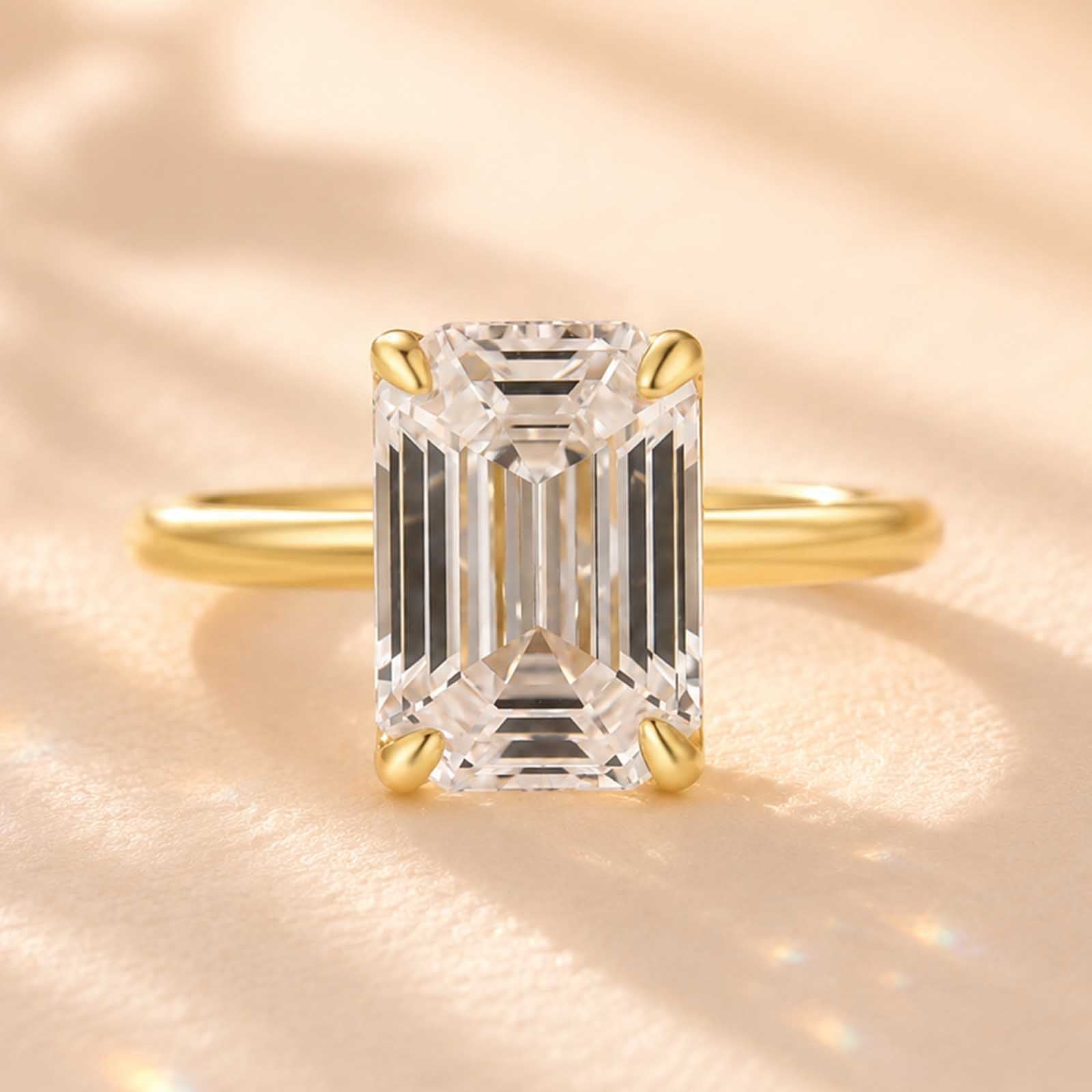S925 3.5Ct Emerald Cut Solitaire 18K Yellow Gold Engagement Ring in Sterling Silver
