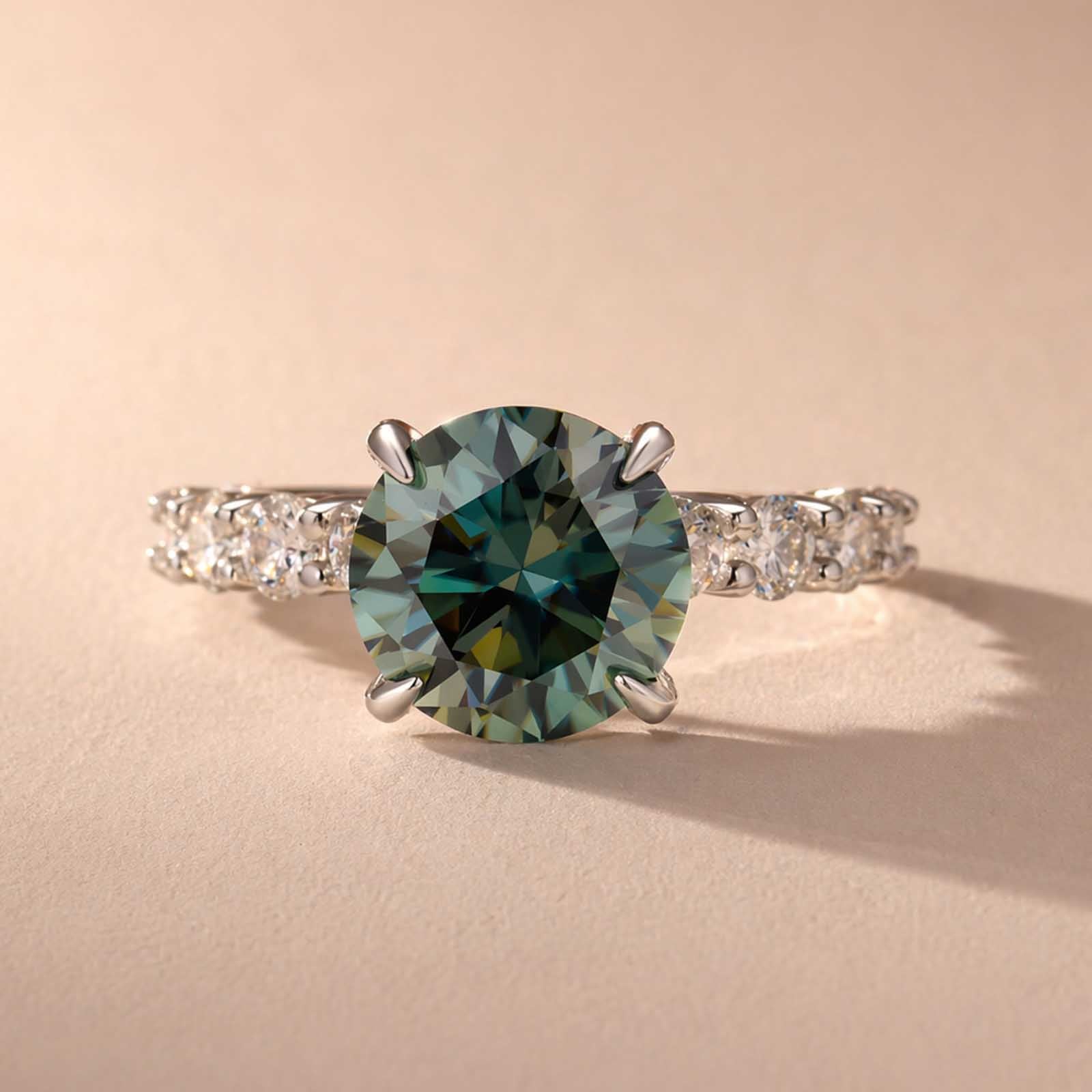 S925 Moissanite 3.0Ct Round Green Stone Wedding Set/Engagement Ring For Holiday Ring Gift