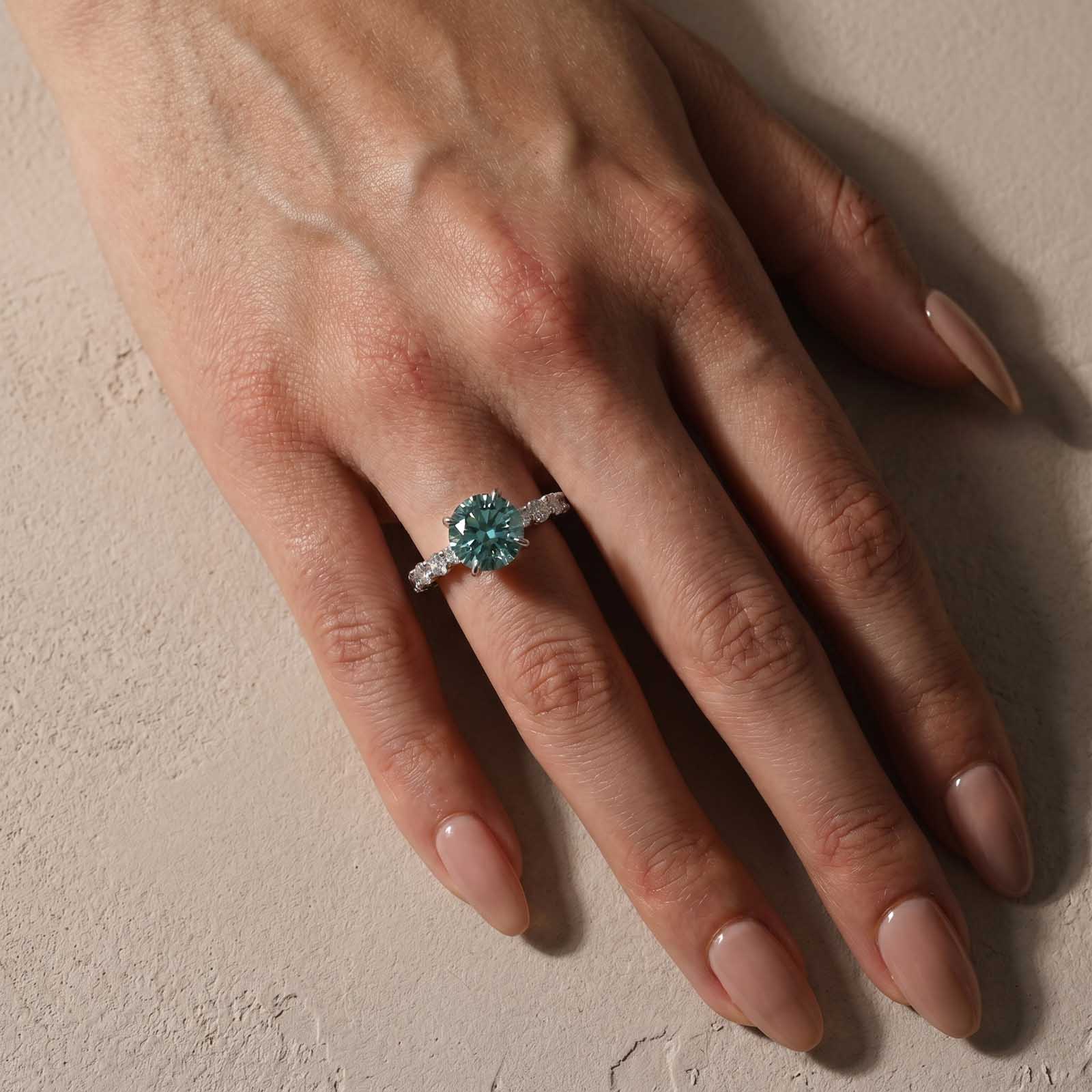 S925 Moissanite 3.0Ct Round Green Stone Wedding Set/Engagement Ring For Holiday Ring Gift