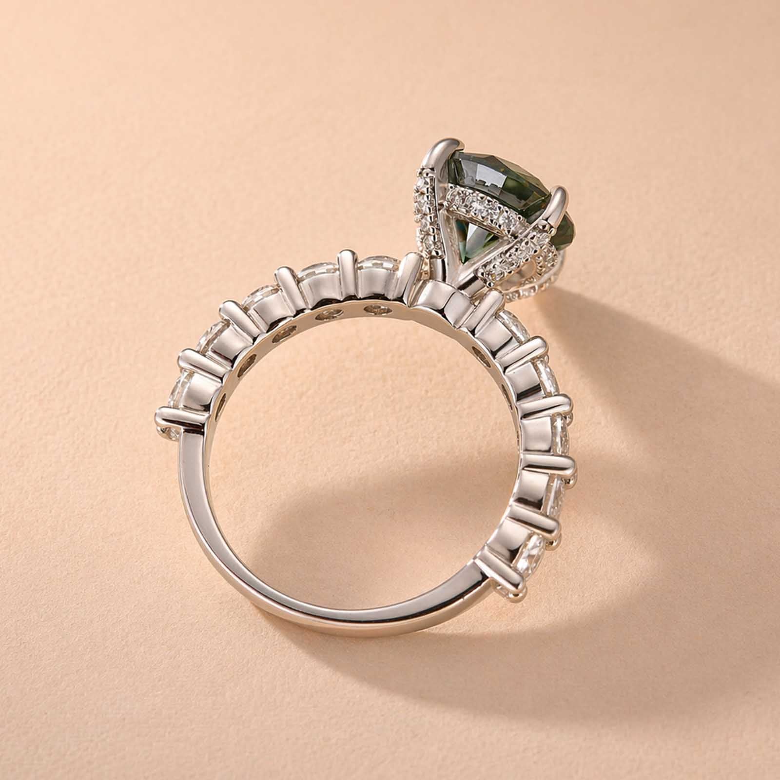 S925 Moissanite 3.0Ct Round Green Stone Wedding Set/Engagement Ring For Holiday Ring Gift
