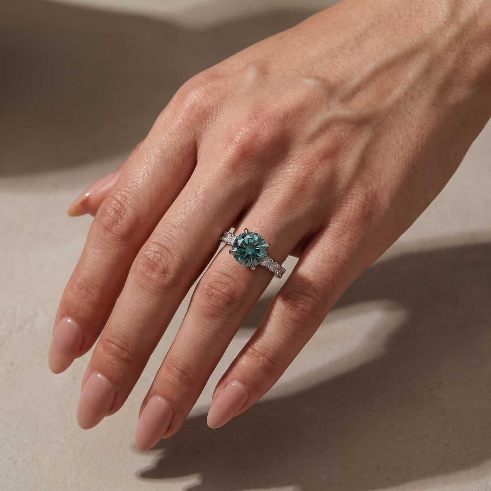 S925 Moissanite 3.0Ct Round Green Stone Wedding Set/Engagement Ring For Holiday Ring Gift