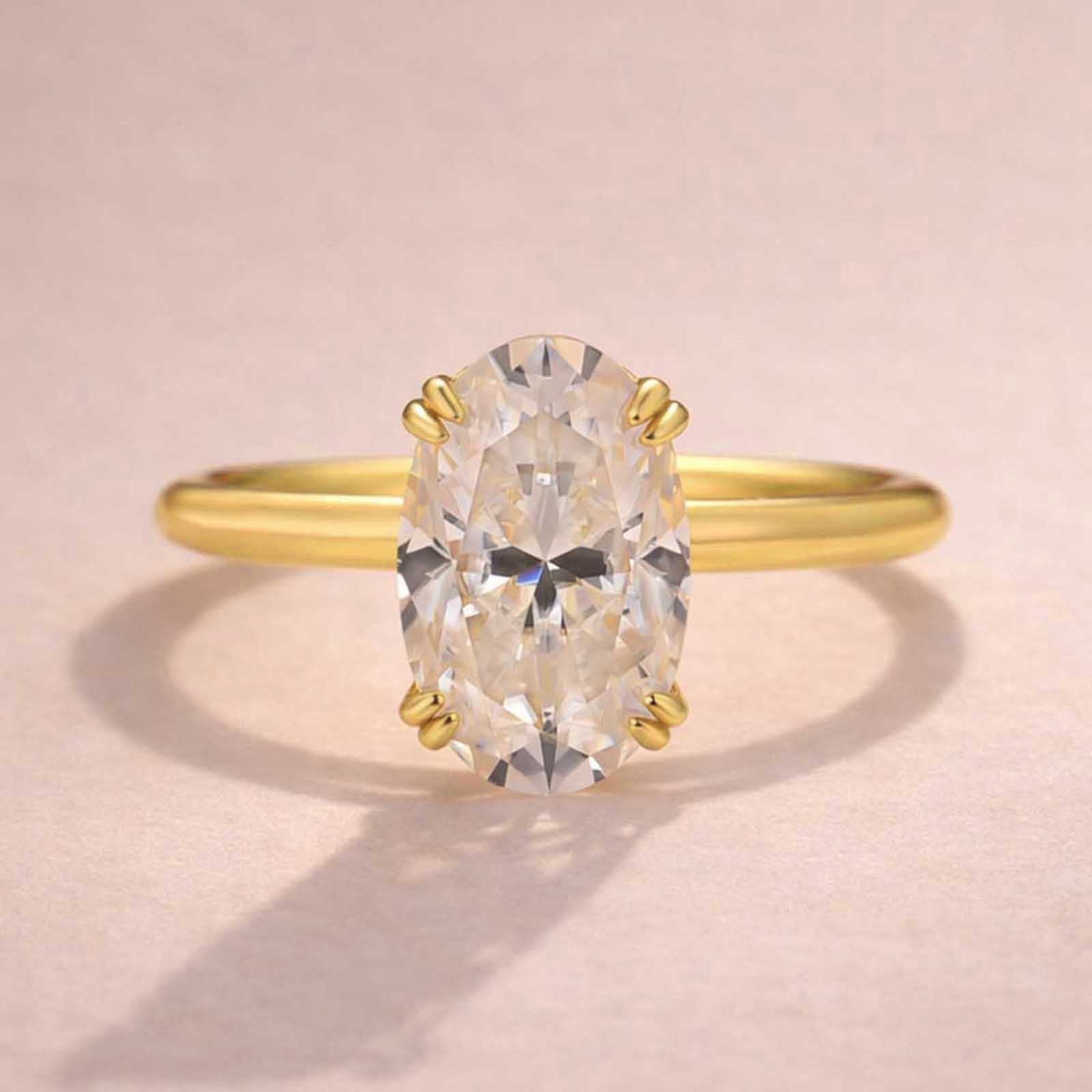 S925 3.0Ct Oval Cut Moissanite Solitaire Ring 18K Gold Plated 925 Silver Promise Ring For Women