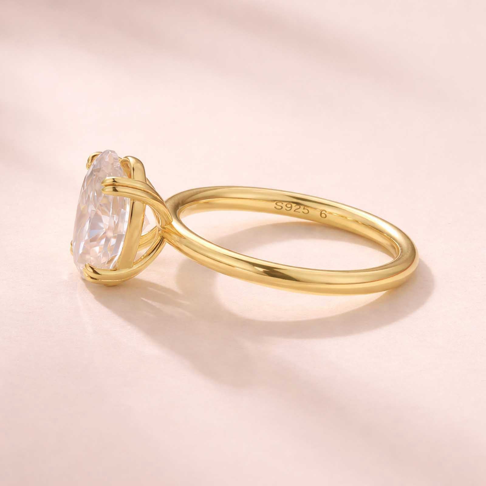 S925 3.0Ct Oval Cut Moissanite Solitaire Ring 18K Gold Plated 925 Silver Promise Ring For Women