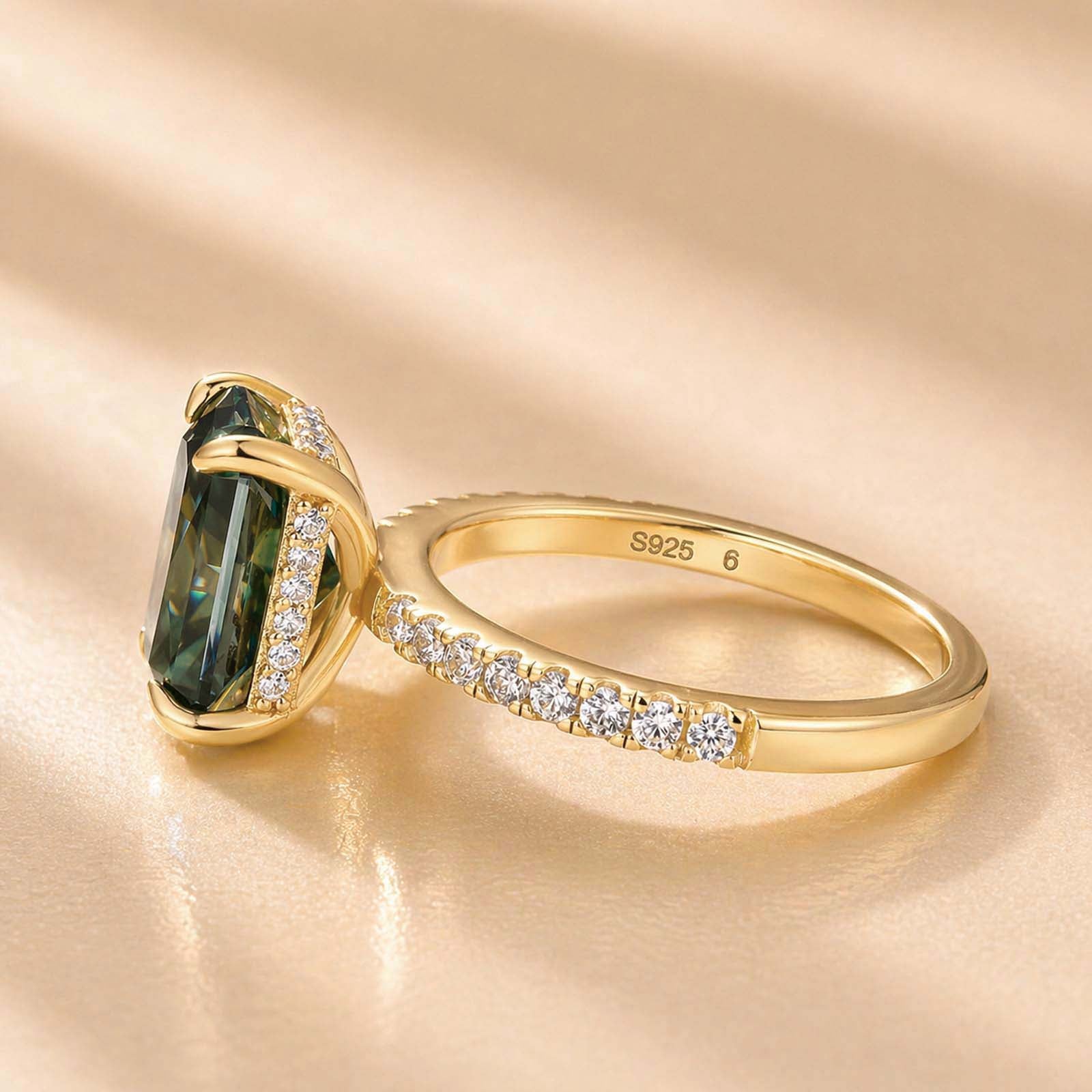 S925 Green Moissanite 3.5Ct Radiant Cut Yellow/White Gold Engagement Ring For Women