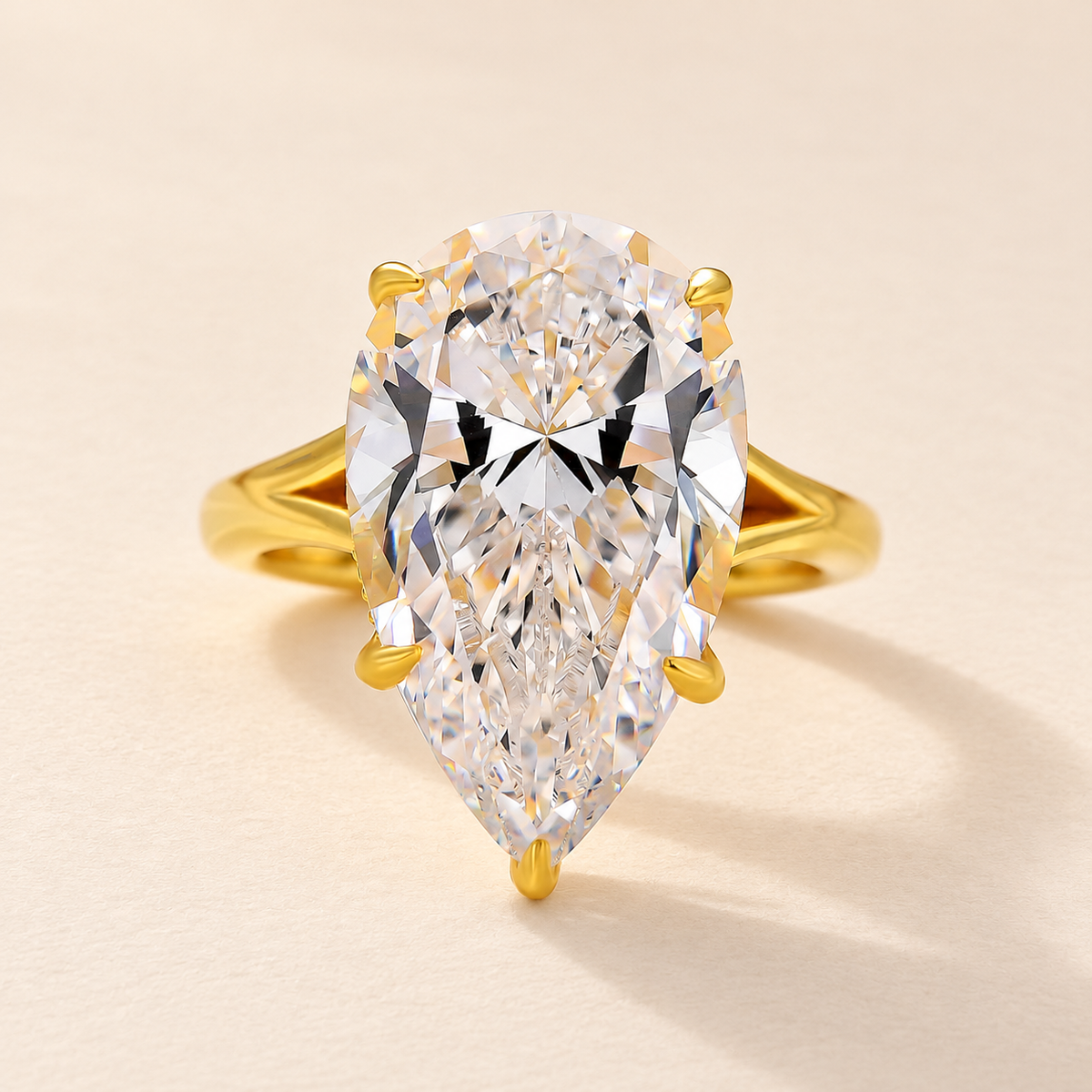 Split Shank 9.5Ct Pear Cut Hidden Halo 18K Yellow Gold Plated Engagement Ring