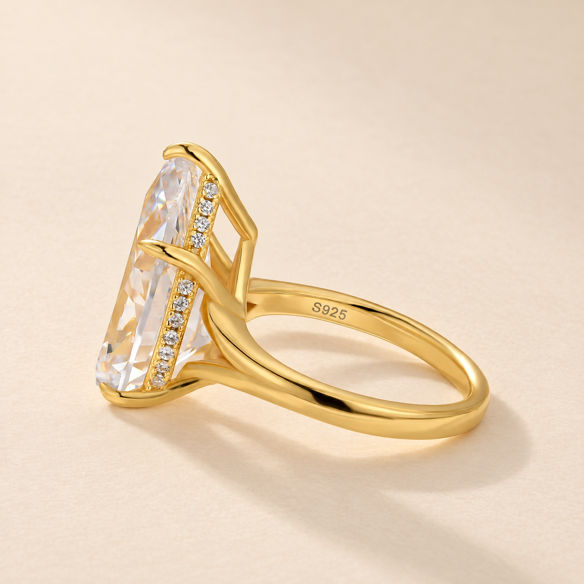 Split Shank 9.5Ct Pear Cut Hidden Halo 18K Yellow Gold Plated Engagement Ring