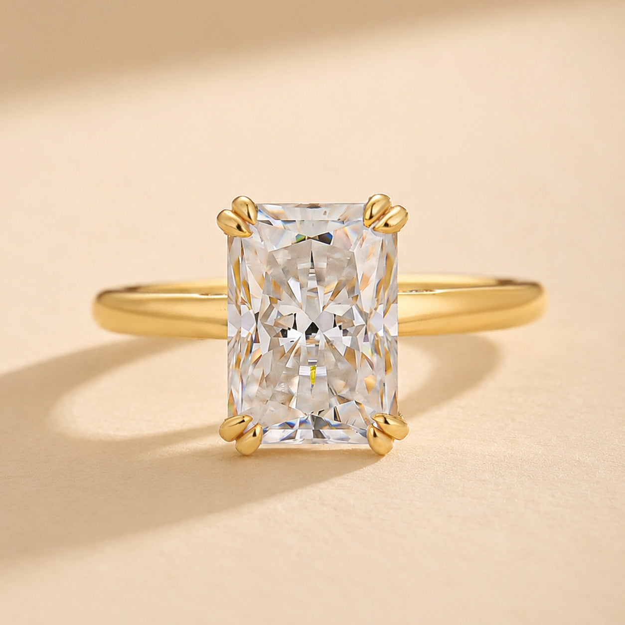 S925 Moissanite 3.5Ct Radiant Cut Hidden Halo Engagement Ring 18K Yellow Gold Plated Promise Wedding Ring For Women