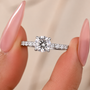Moissanite 1.0Ct Round Cut Hidden Halo Stackable Side Stone Ring For Everyday Wear
