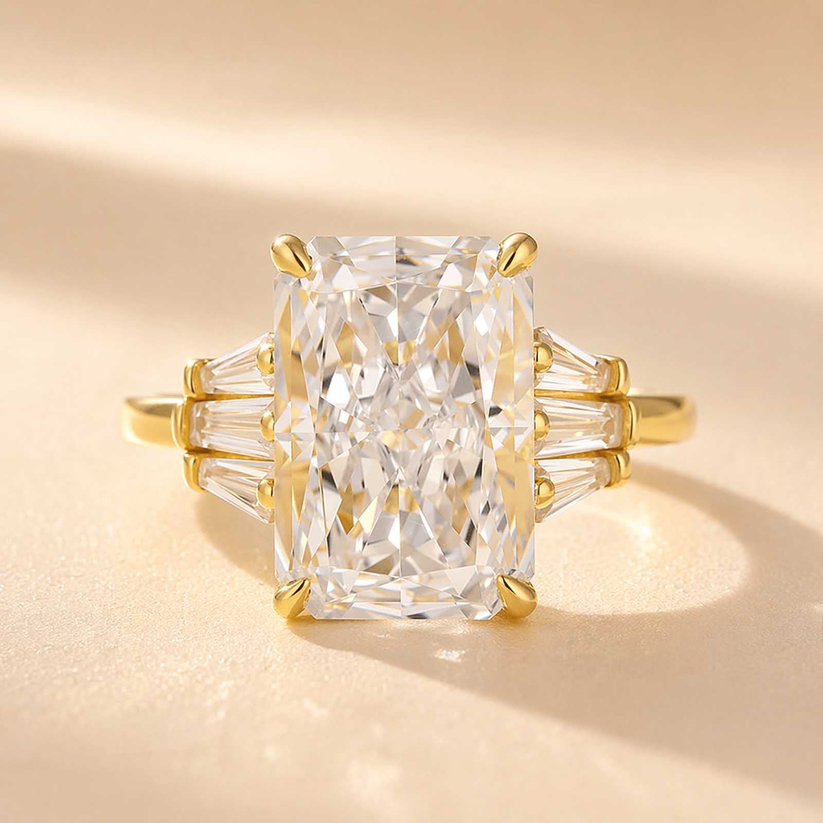 S925 Sterling Silver Side Stone 5.0Ct Radiant Cut Simulated Diamond Engagement Ring