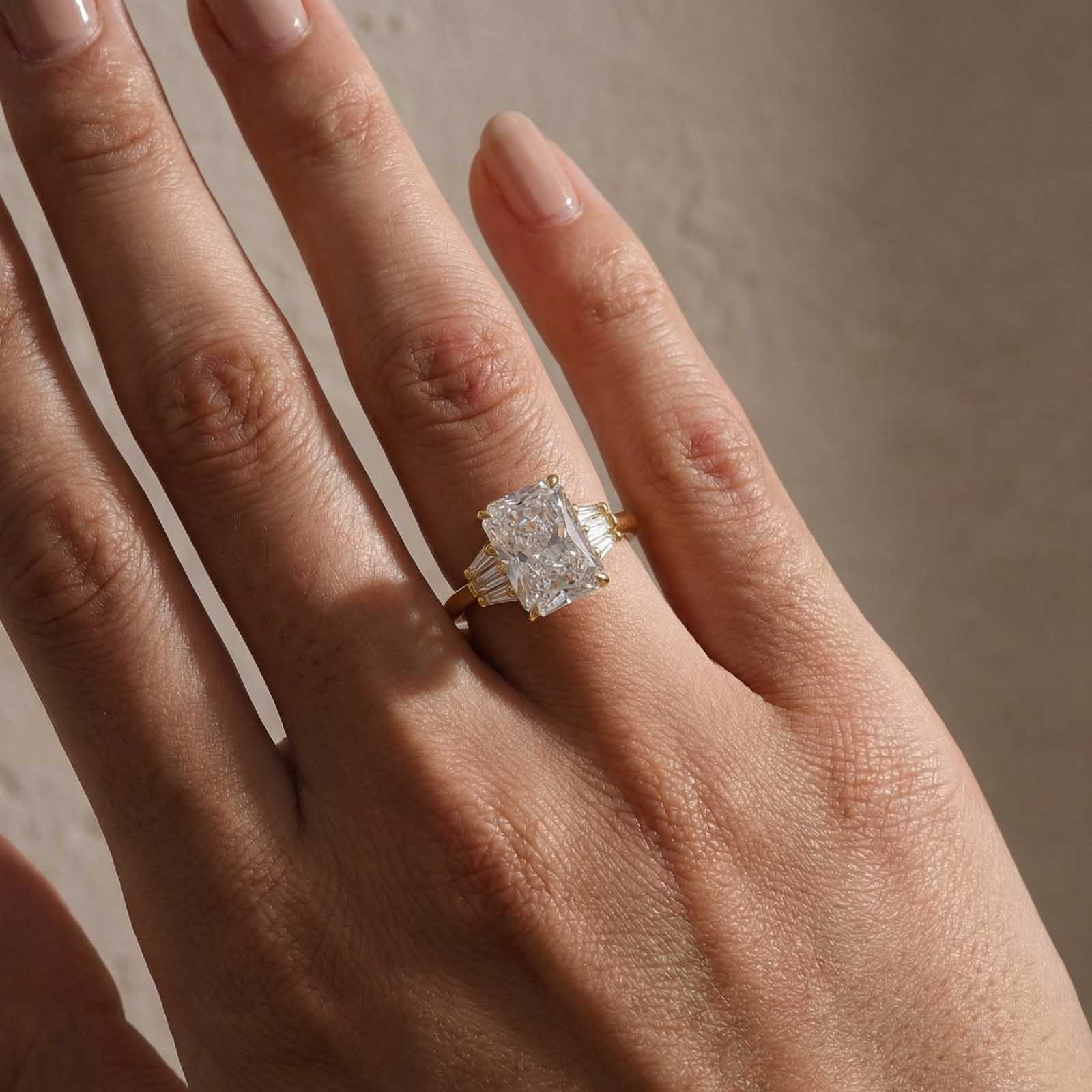 S925 Sterling Silver Side Stone 5.0Ct Radiant Cut Simulated Diamond Engagement Ring
