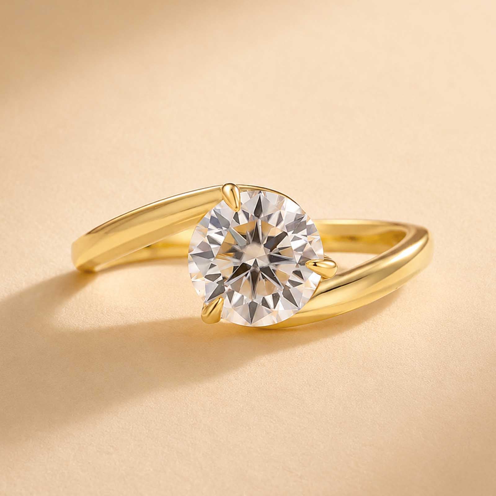S925 Moissanite 1.2Ct Round Cut Solitaire Engagement Ring In 18K Yellow Gold-Plated Sterling Silver
