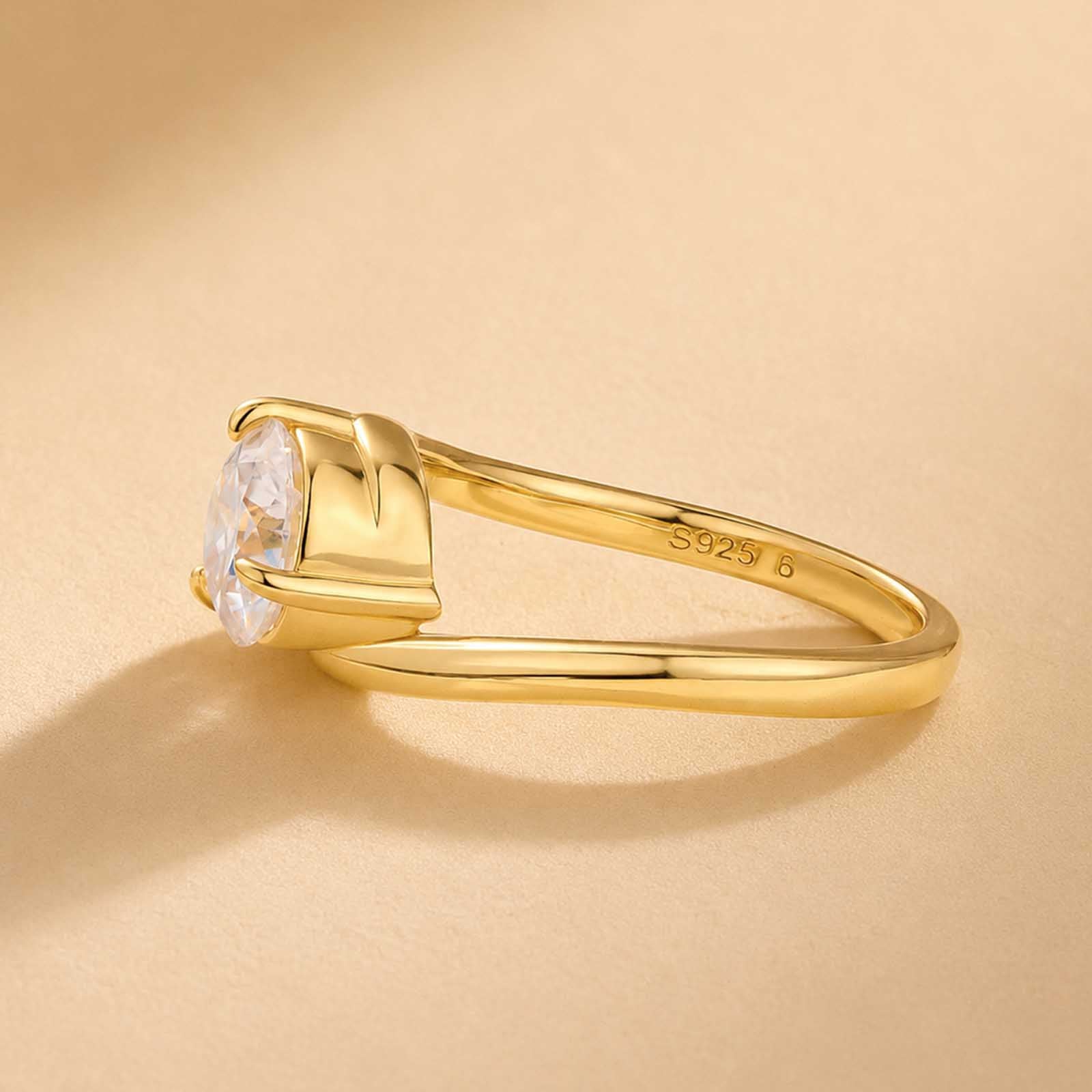 S925 Moissanite 1.2Ct Round Cut Solitaire Engagement Ring In 18K Yellow Gold-Plated Sterling Silver