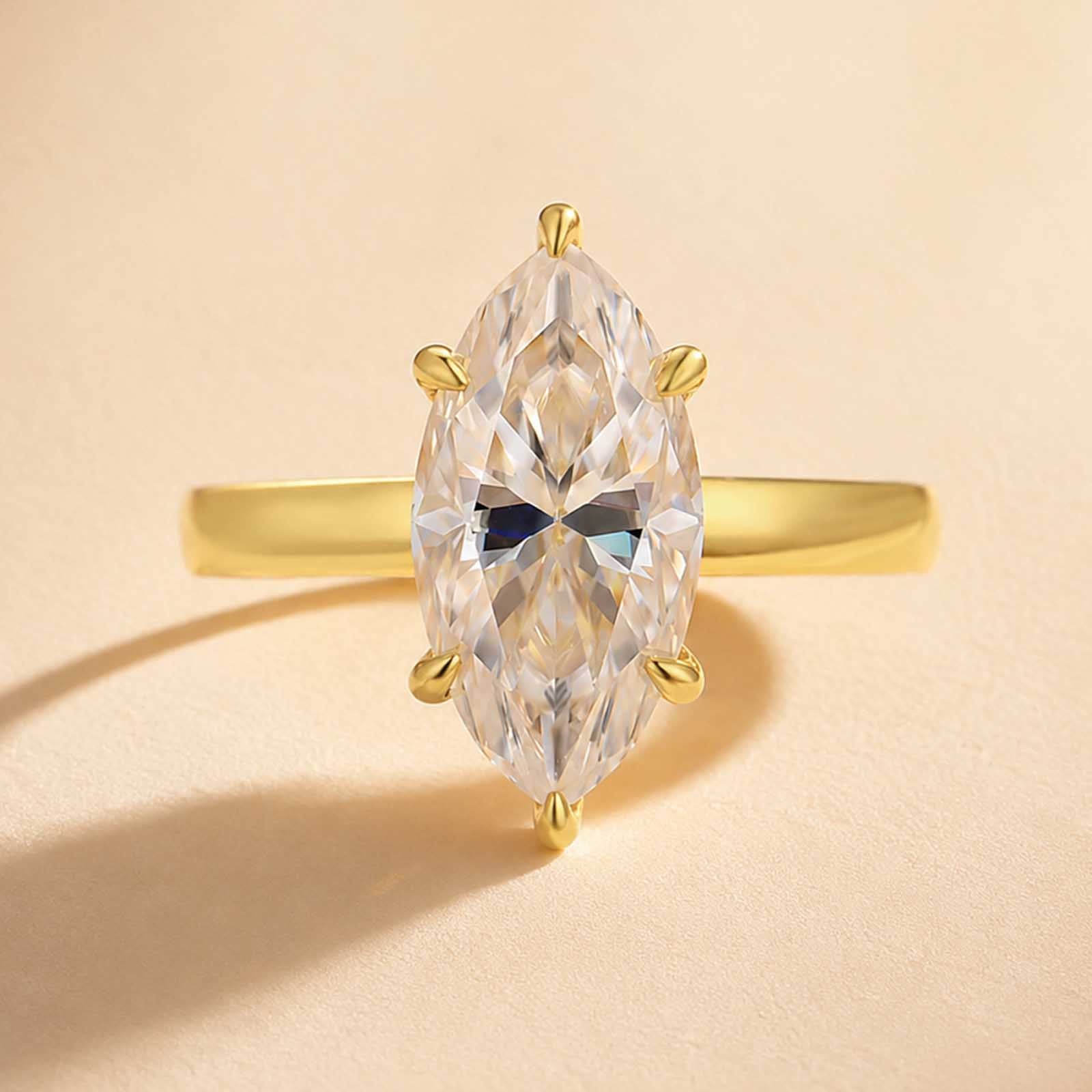 S925 Moissanite Solitaire 3.0Ct Marquise Cut Yellow Gold Engagement Ring