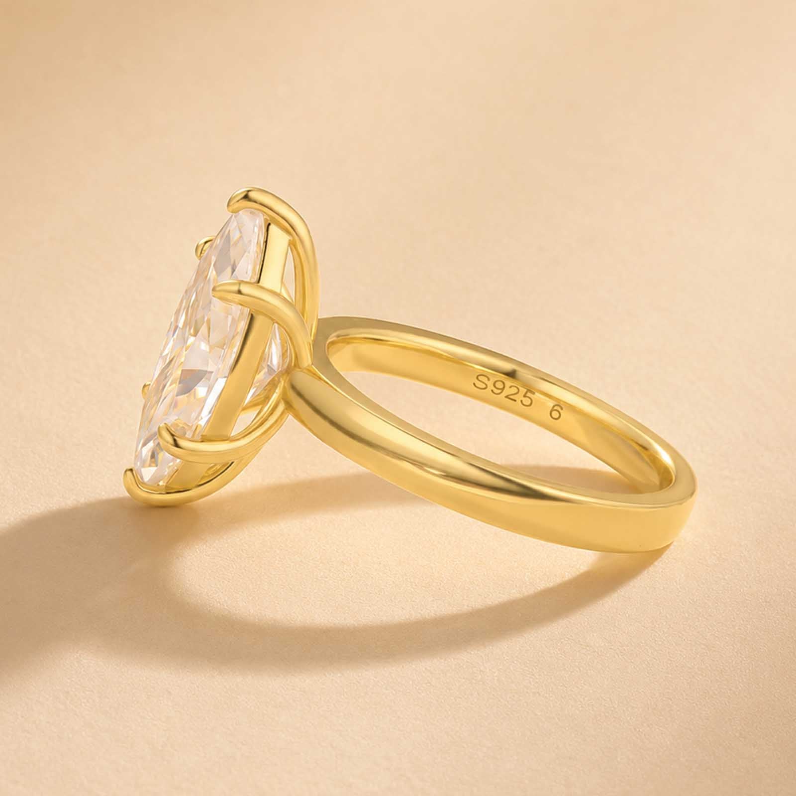 S925 Moissanite Solitaire 3.0Ct Marquise Cut Yellow Gold Engagement Ring