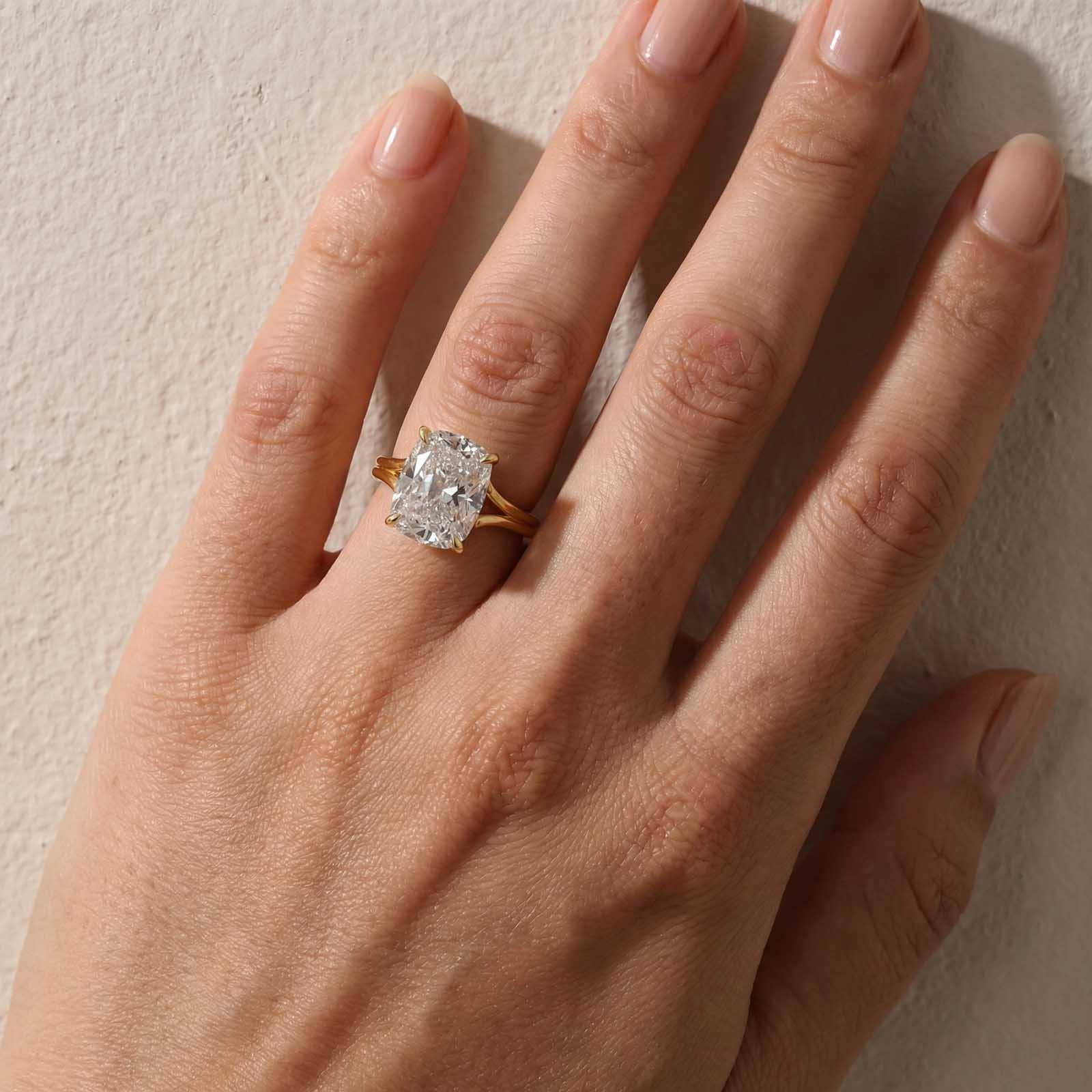 S925 5.5Ct Cushion Cut Split Shank Engagement Ring Yellow Gold Plated Hidden Halo Bridal Ring