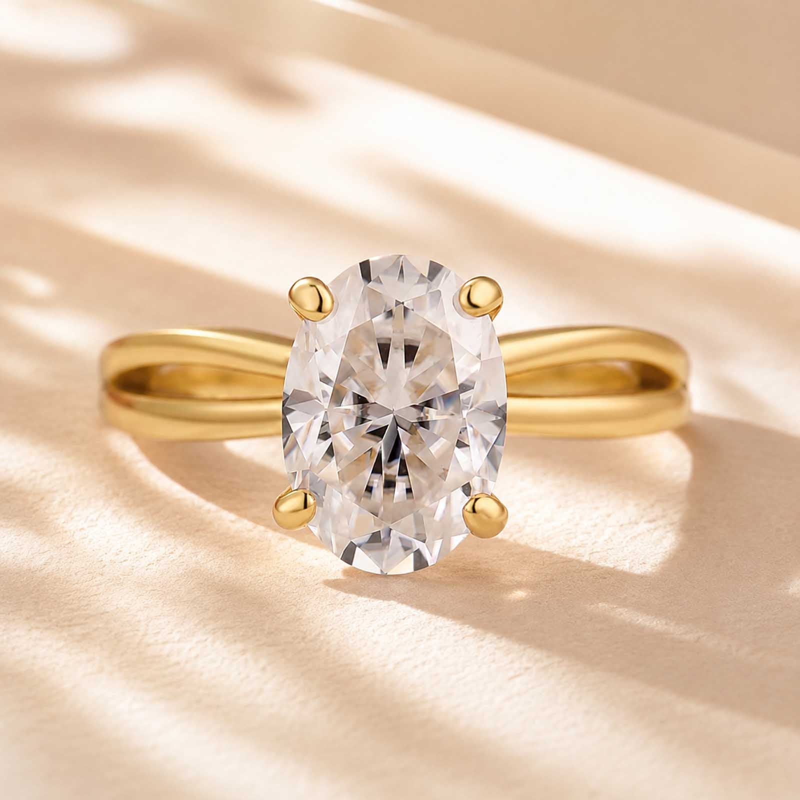 S925 Moissanite 2.5Ct Oval Cut Unique Split Shank Engagement Ring For Women