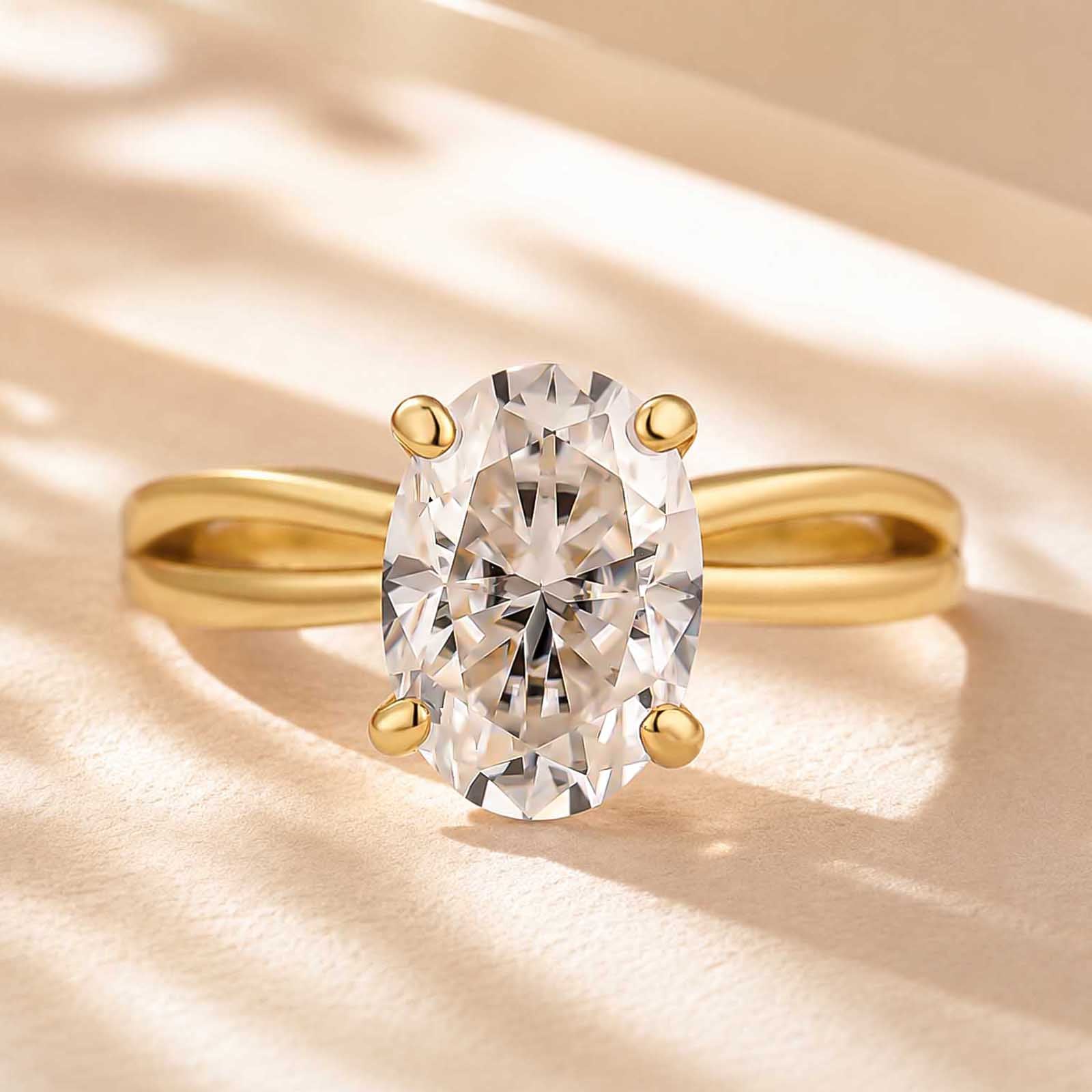 S925 Moissanite 2.5Ct Oval Cut Unique Split Shank Engagement Ring For Women