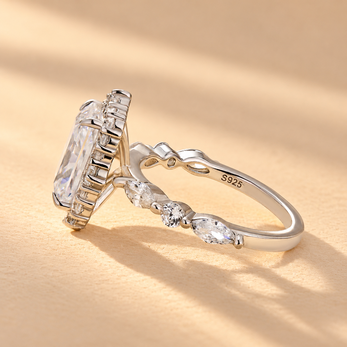 3.5Ct Radiant Cut Side Stone Vintage Halo Engagement Ring In Sterling Silver