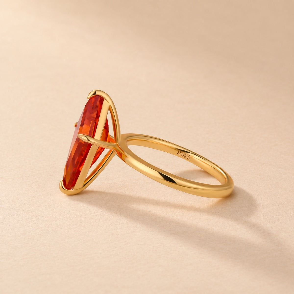 S925 3.0Ct Kite Cut Red Stone Solitaire Engagement Ring Everyday Wearable Ring