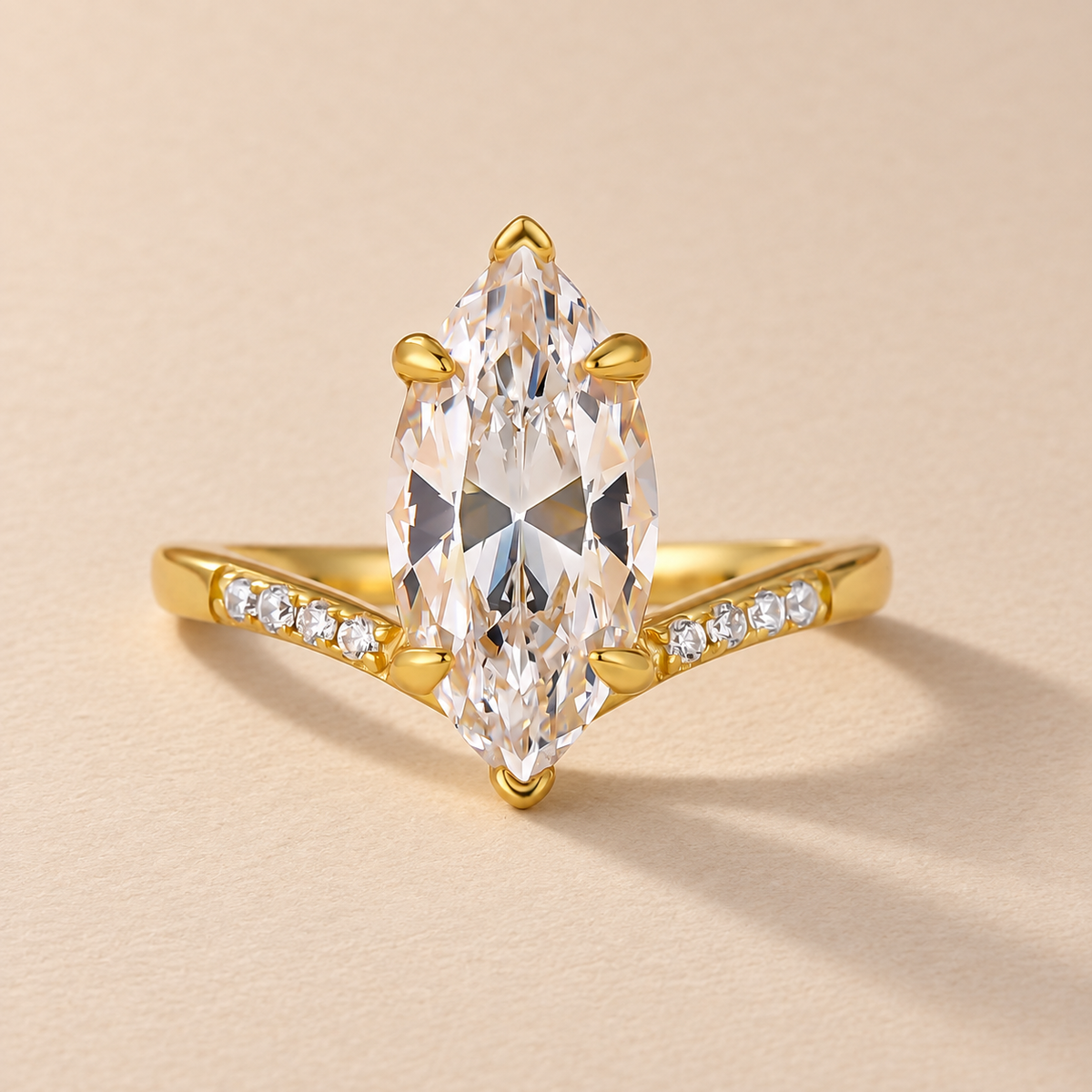 S925 3.0Ct Marquise Cut V-Shaped Pavé Engagement Ring For Everyday Wear