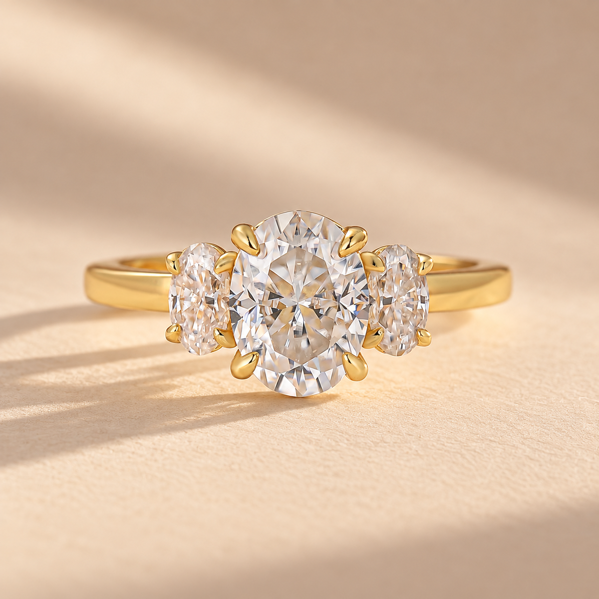 Moissanite 2.0Ct Three Stone Oval Cut Engagement Ring In Sterling Silver