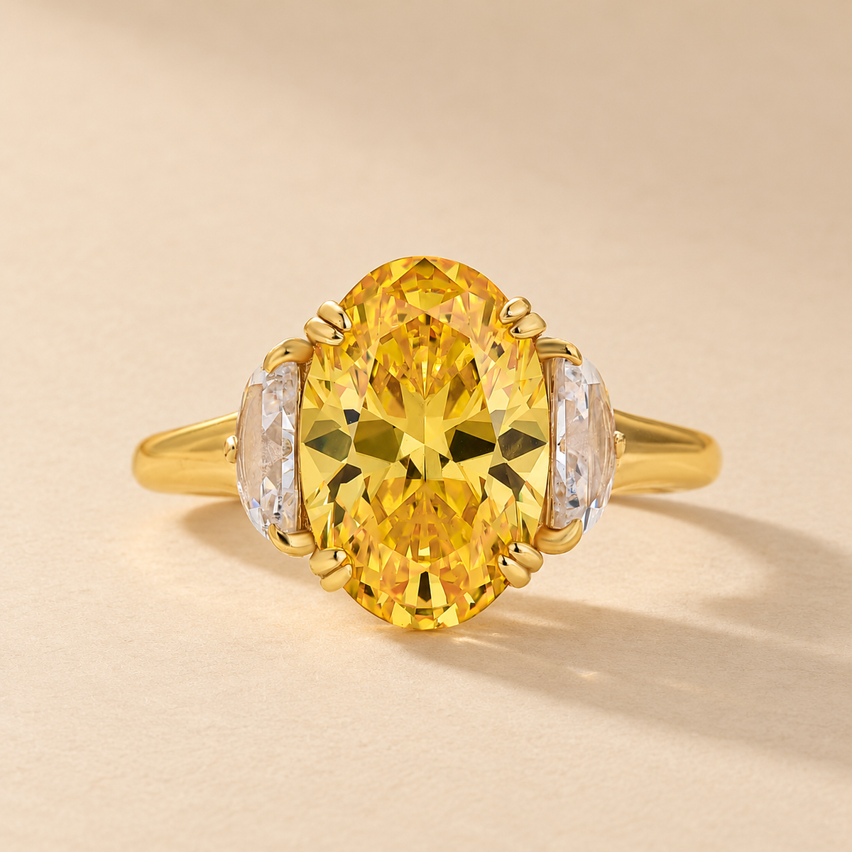 Three Stone 4.0Ct Light Yellow Oval Cut Statement Engagement Ring In Sterling Silver