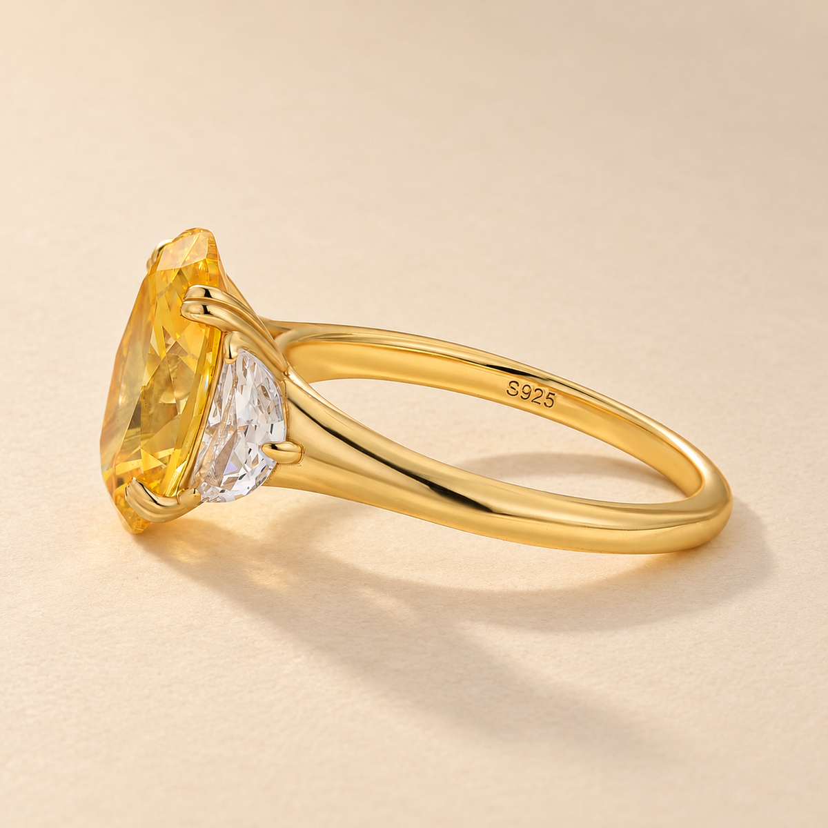 Three Stone 4.0Ct Light Yellow Oval Cut Statement Engagement Ring In Sterling Silver